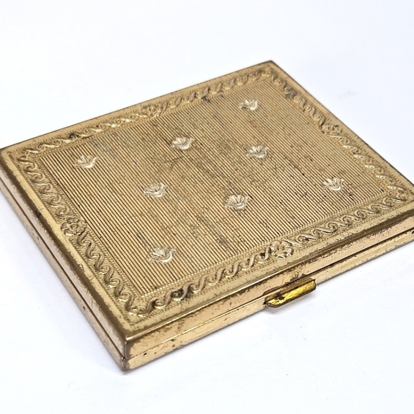 VINTAGE Revlon Love Pat Misty Rose Gold-Tone Rectangle Compact Puff - Picture 1 of 7